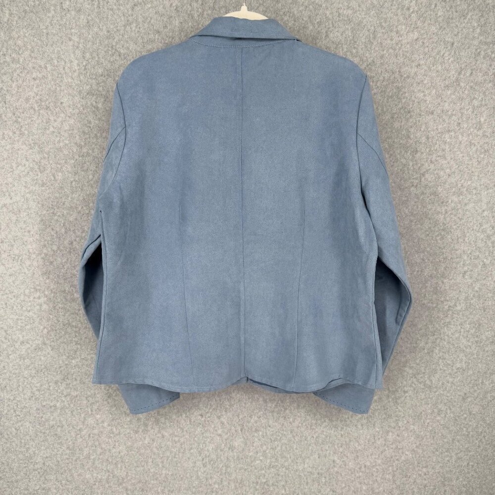 Lemon Grass Womens Washable Suede Button Up Shirt Size L Petite Blue Western NEW - Picture 3 of 13